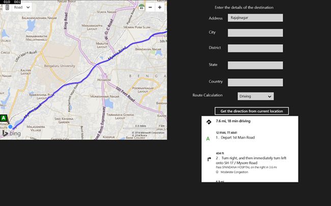displayed for Driving route